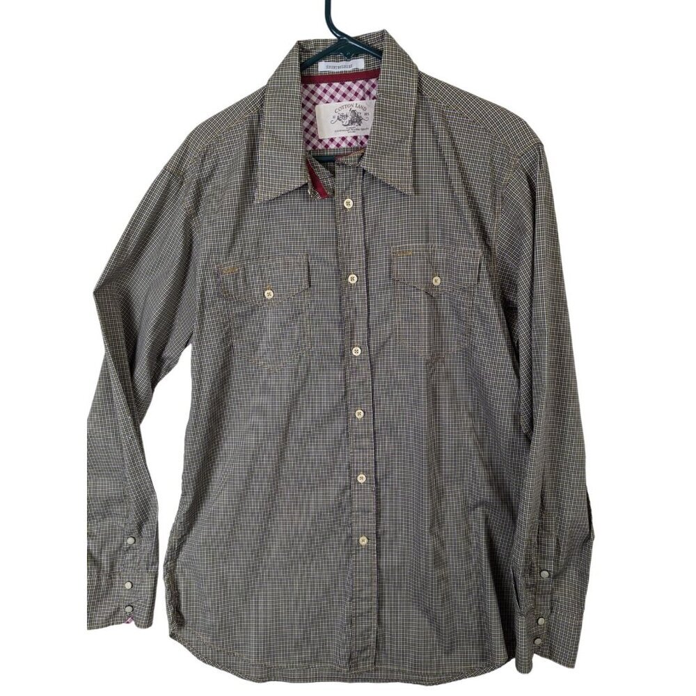 Shirtbyshirt Cotton Land Men size L Plaid Pearl Snap Cuffs Western Pockets Green